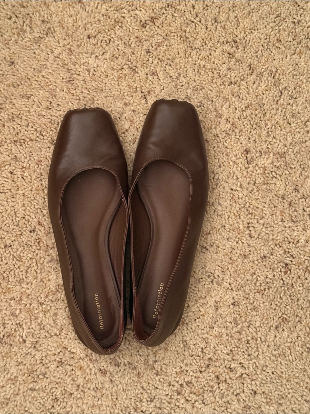 Reformation Dark Brown Square-Toe Leather Ballet Flats